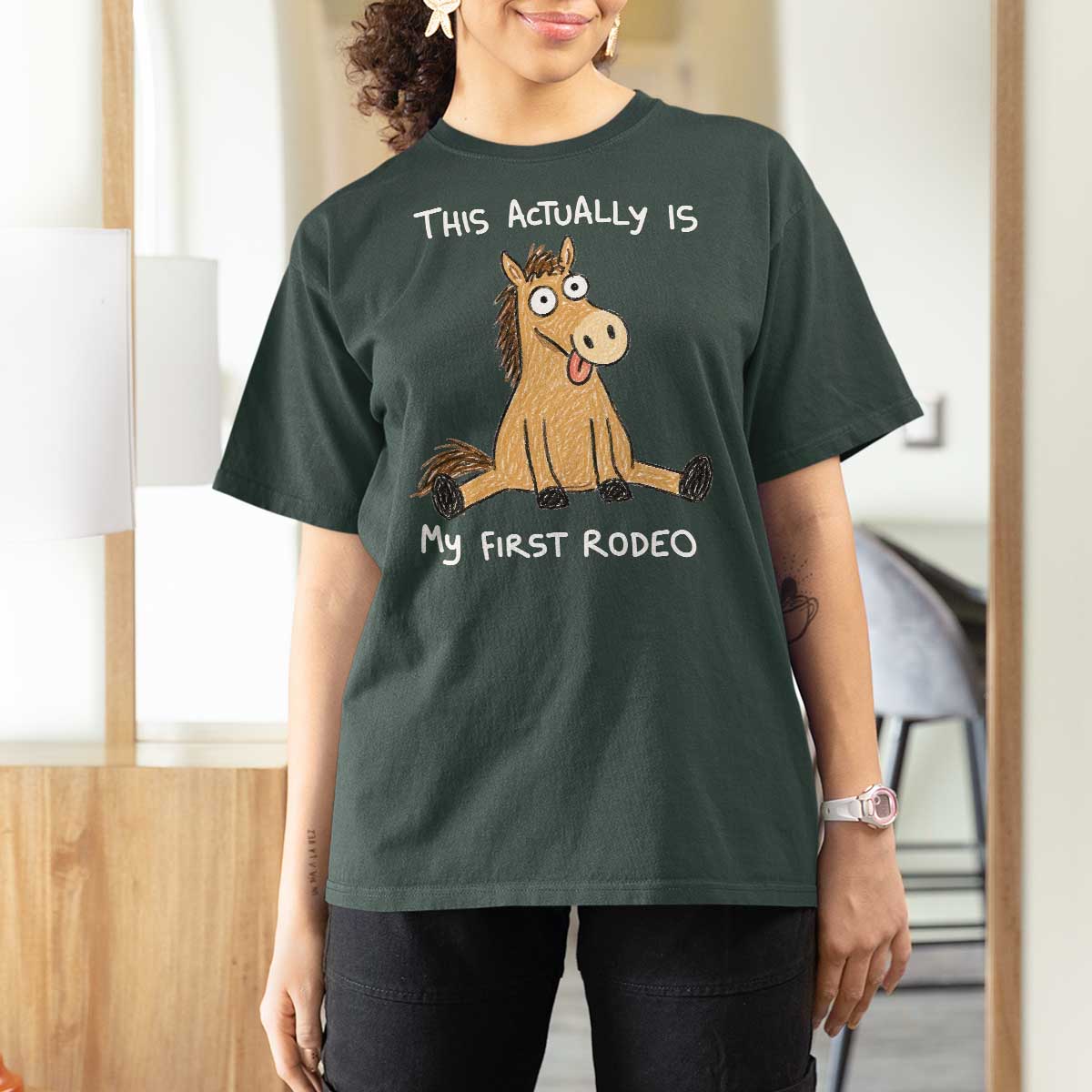 This Actually Is My First Rodeo Funny Silly Horse T Shirt For Women 1st Birthday Meme