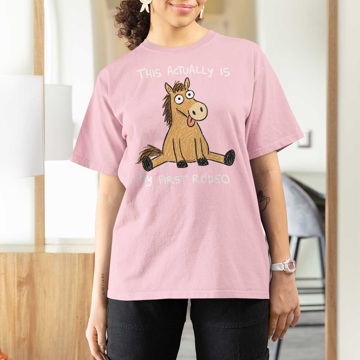 This Actually Is My First Rodeo Funny Silly Horse T Shirt For Women 1st Birthday Meme