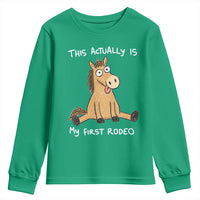 This Actually Is My First Rodeo Funny Silly Horse Youth Sweatshirt 1st Birthday Meme