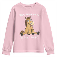This Actually Is My First Rodeo Funny Silly Horse Youth Sweatshirt 1st Birthday Meme