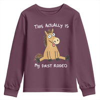 This Actually Is My First Rodeo Funny Silly Horse Youth Sweatshirt 1st Birthday Meme