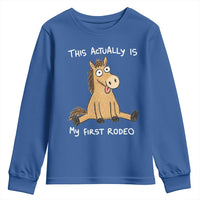 This Actually Is My First Rodeo Funny Silly Horse Youth Sweatshirt 1st Birthday Meme
