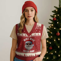 Funny Santa Jokes V-Neck Knit Sweater Vest Mike Who Chesse Hairy Inappropriate Adult Humor Christmas - Wonder Print Shop
