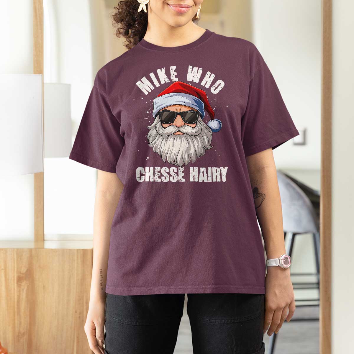Funny Santa Jokes T Shirt For Women Mike Who Chesse Hairy Inappropriate Adult Humor Christmas - Wonder Print Shop