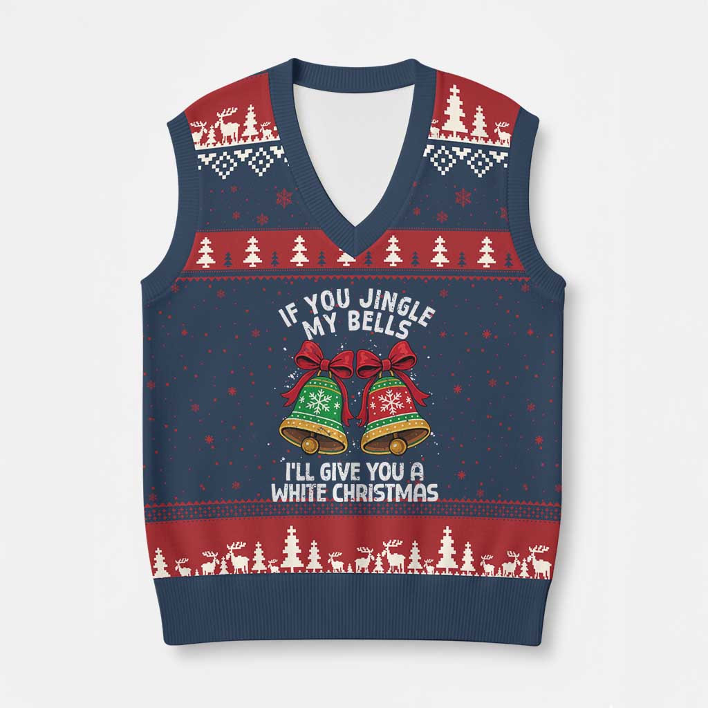 Jingle Bell Xmas V-Neck Knit Sweater Vest Funny Naughty White Elephant Gag Gift Exchange - Wonder Print Shop