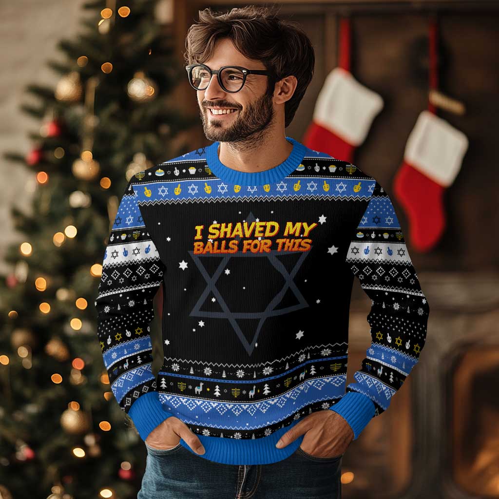 I Shaved My Balls For This Hanukkah Ugly Sweater Funny Rude Meme Exchange Gag Gift - Wonder Print Shop