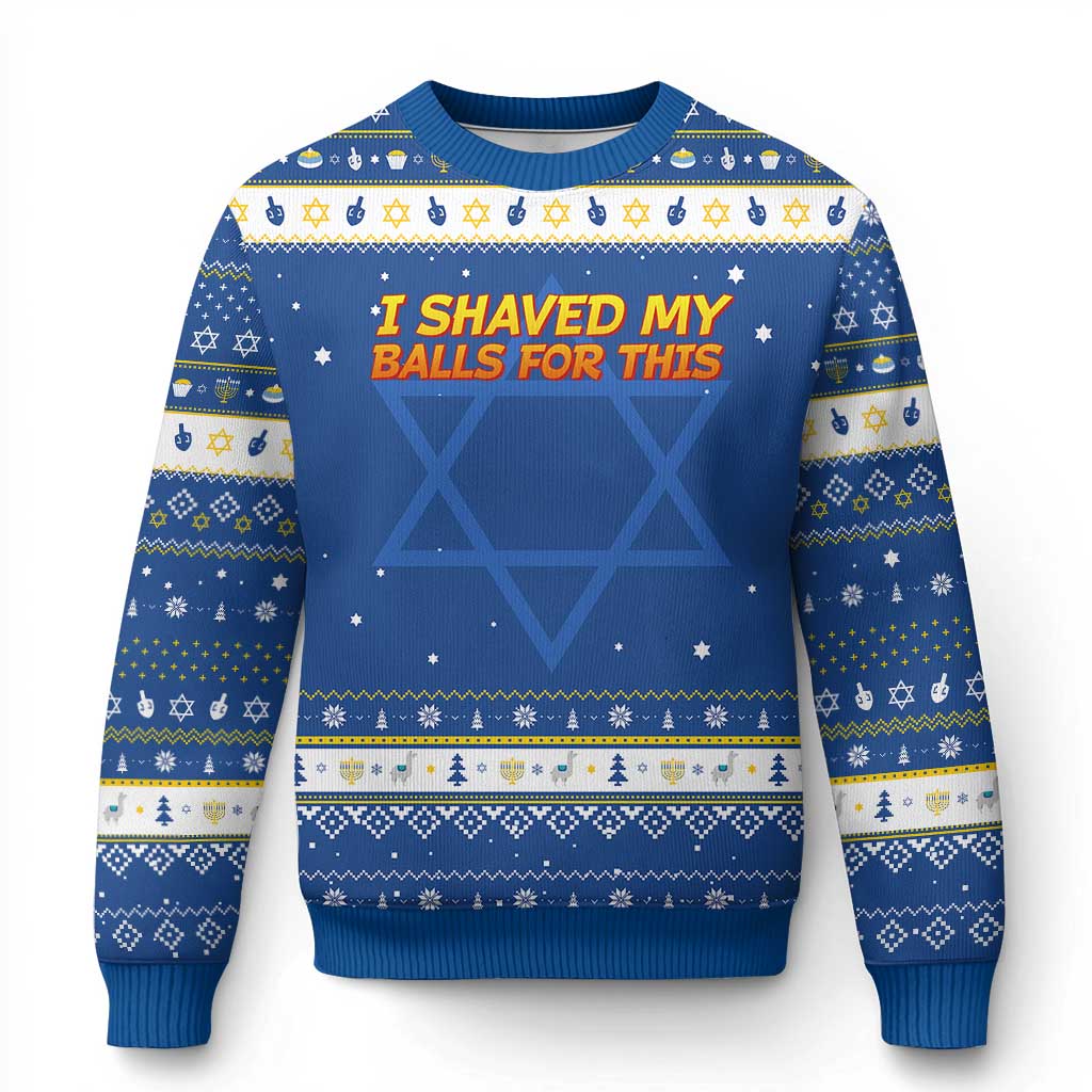 I Shaved My Balls For This Hanukkah Ugly Sweater Funny Rude Meme Exchange Gag Gift - Wonder Print Shop