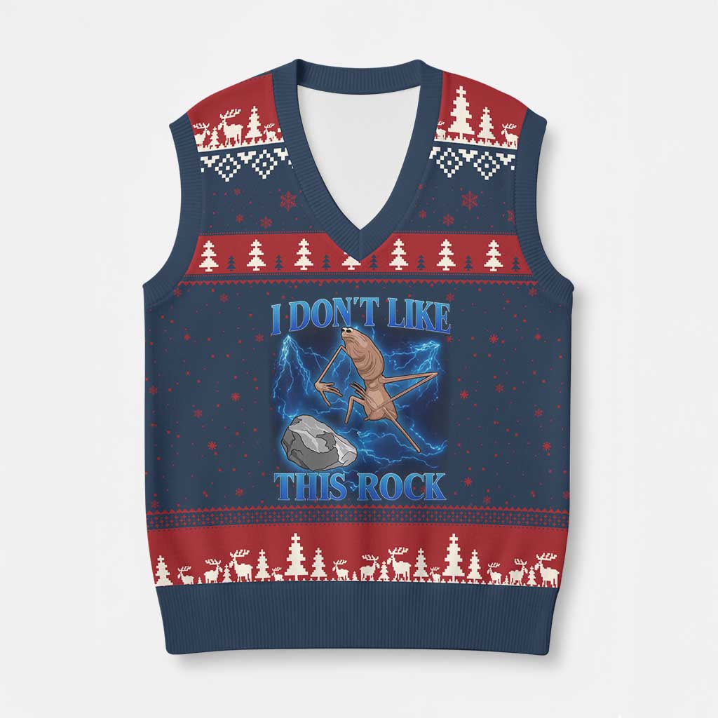 Marcus The Worm Meme V-Neck Knit Sweater Vest I Don't Like This Rock Bootleg - Wonder Print Shop