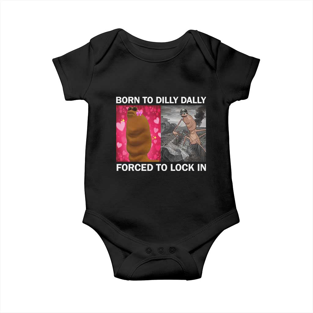Marcus The Worm Meme Baby Onesie Born To Dilly Dally Forced To Lock In Funny Cute Brainrot - Wonder Print Shop