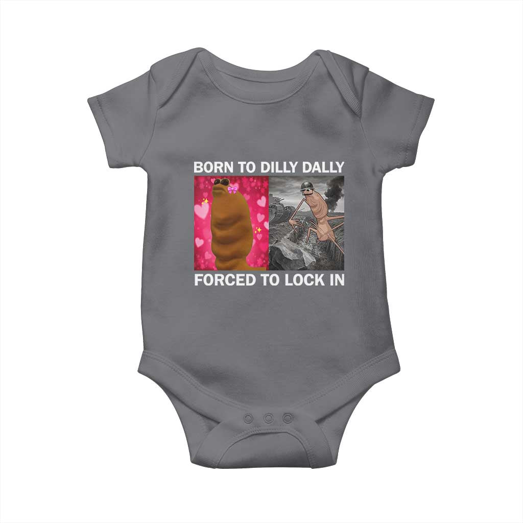Marcus The Worm Meme Baby Onesie Born To Dilly Dally Forced To Lock In Funny Cute Brainrot - Wonder Print Shop