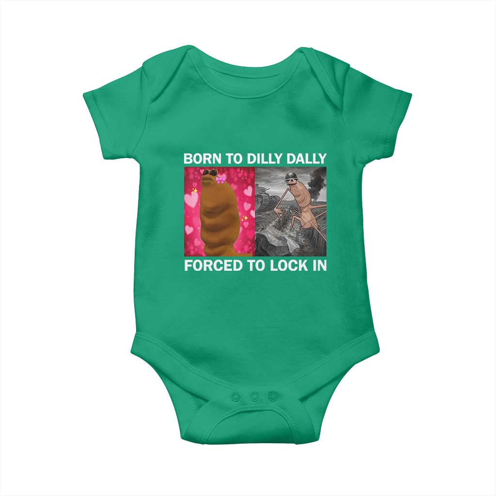 Marcus The Worm Meme Baby Onesie Born To Dilly Dally Forced To Lock In Funny Cute Brainrot - Wonder Print Shop