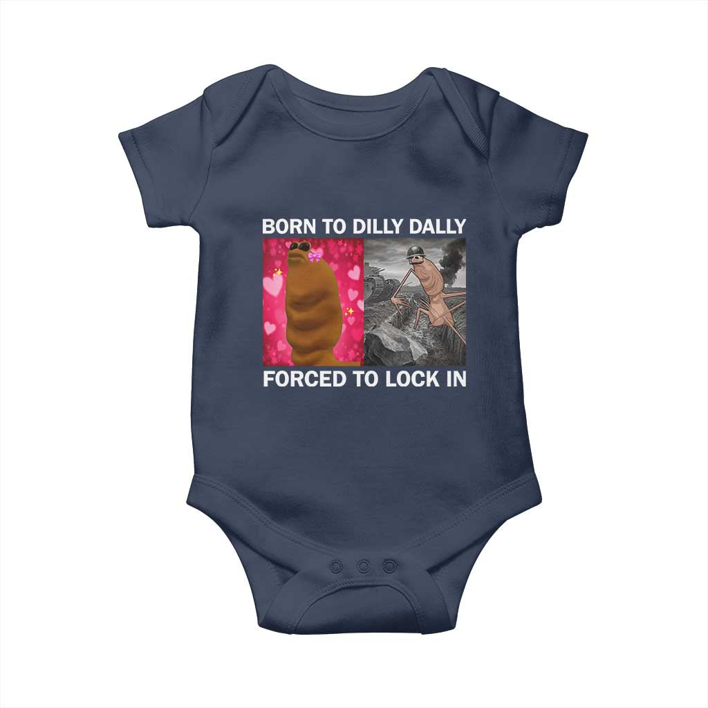 Marcus The Worm Meme Baby Onesie Born To Dilly Dally Forced To Lock In Funny Cute Brainrot - Wonder Print Shop