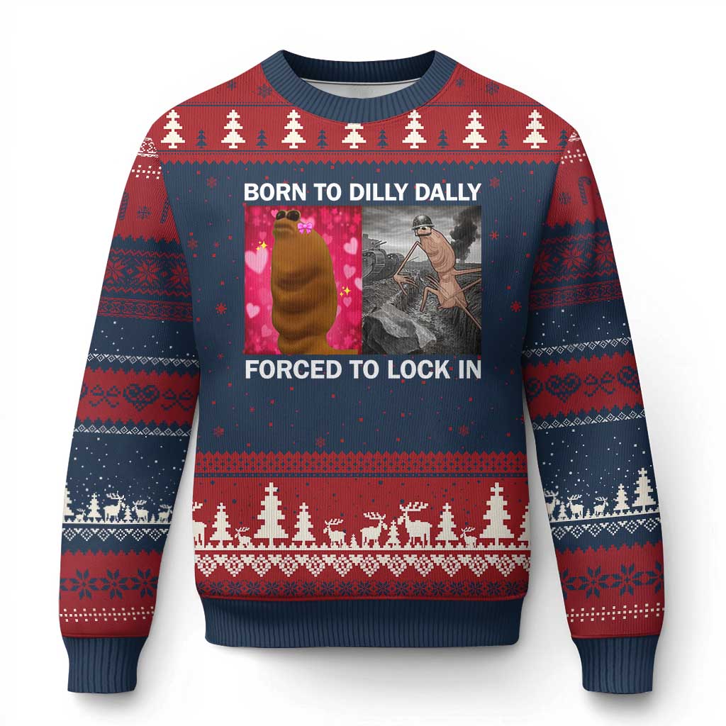 Marcus The Worm Meme Ugly Christmas Sweater Born To Dilly Dally Forced To Lock In Funny Cute Brainrot - Wonder Print Shop