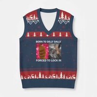 Marcus The Worm Meme V-Neck Knit Sweater Vest Born To Dilly Dally Forced To Lock In Funny Cute Brainrot - Wonder Print Shop