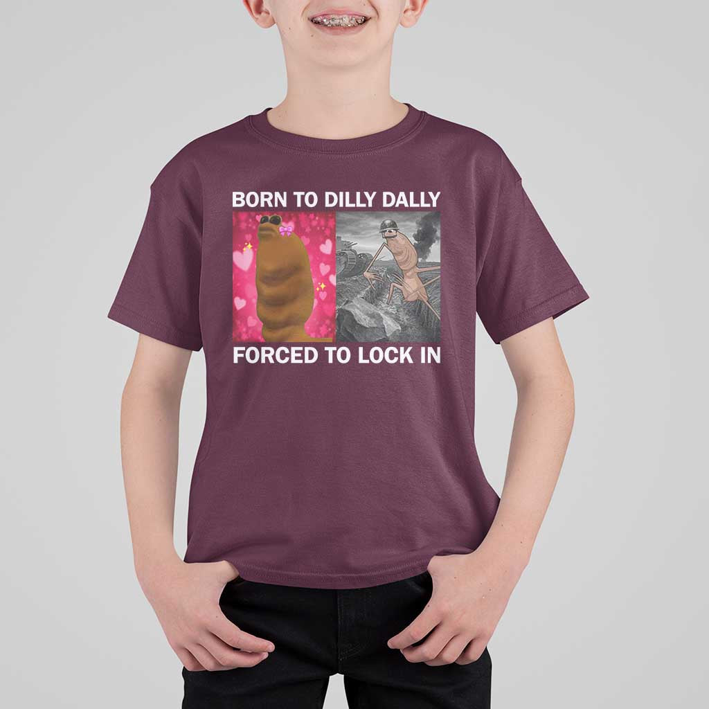 Marcus The Worm Meme T Shirt For Kid Born To Dilly Dally Forced To Lock In Funny Cute Brainrot - Wonder Print Shop