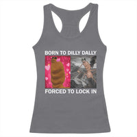 Marcus The Worm Meme Racerback Tank Top Born To Dilly Dally Forced To Lock In Funny Cute Brainrot - Wonder Print Shop
