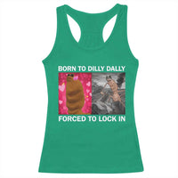 Marcus The Worm Meme Racerback Tank Top Born To Dilly Dally Forced To Lock In Funny Cute Brainrot - Wonder Print Shop