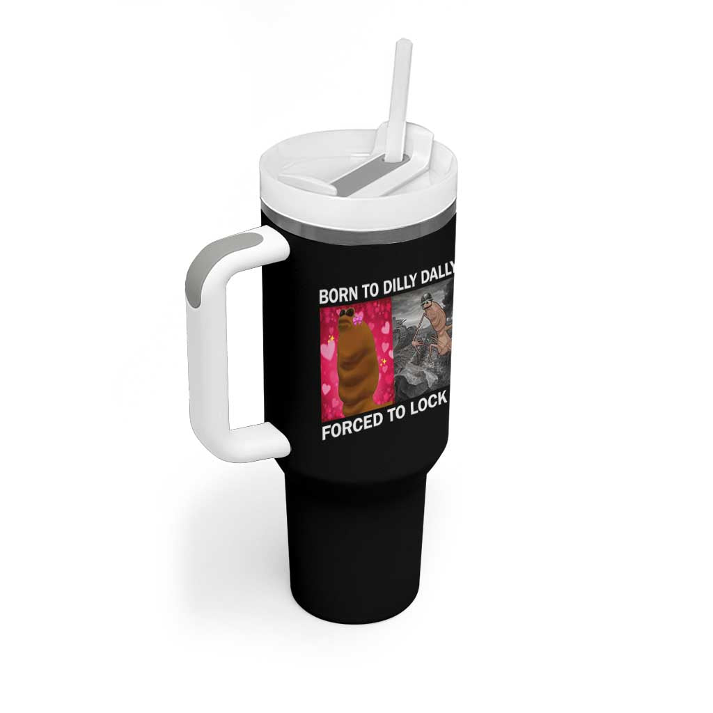 Marcus The Worm Meme Tumbler With Handle Born To Dilly Dally Forced To Lock In Funny Cute Brainrot - Wonder Print Shop