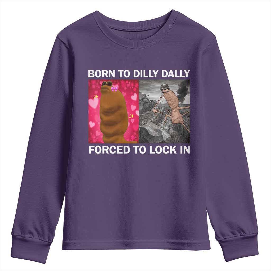 Marcus The Worm Meme Youth Sweatshirt Born To Dilly Dally Forced To Lock In Funny Cute Brainrot - Wonder Print Shop