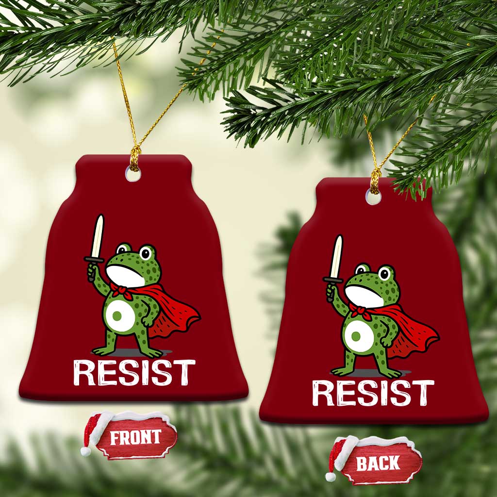 Resist Frog With Sword Ceramic Ornament No Kings Portland Protest - Wonder Print Shop