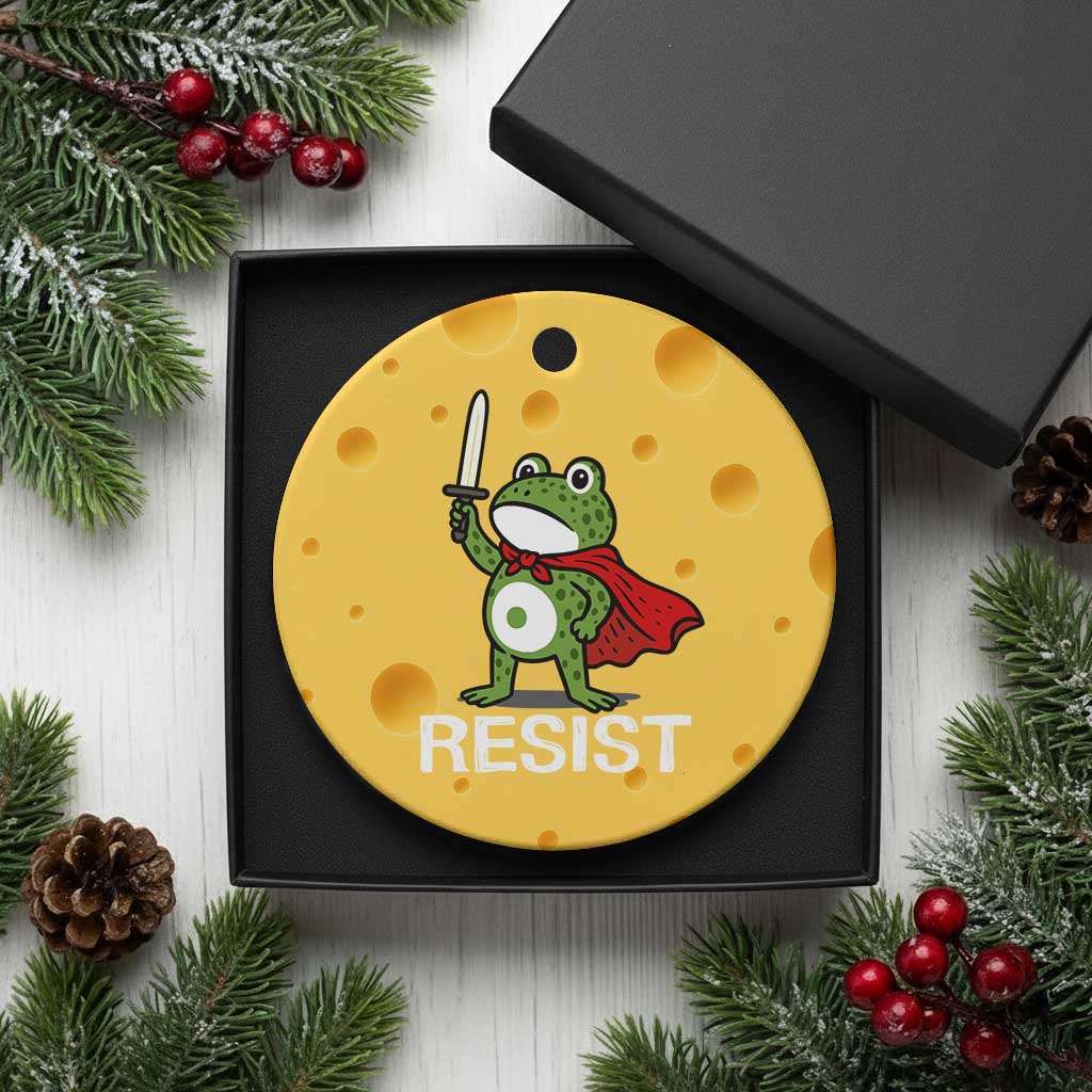 Resist Frog With Sword Ceramic Ornament No Kings Portland Protest - Wonder Print Shop