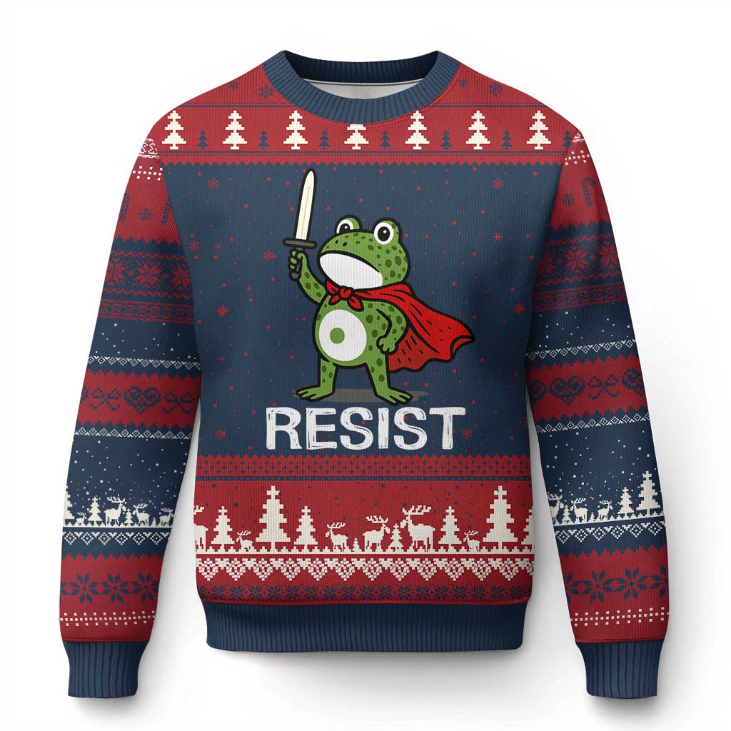Resist Frog With Sword Ugly Christmas Sweater No Kings Portland Protest - Wonder Print Shop