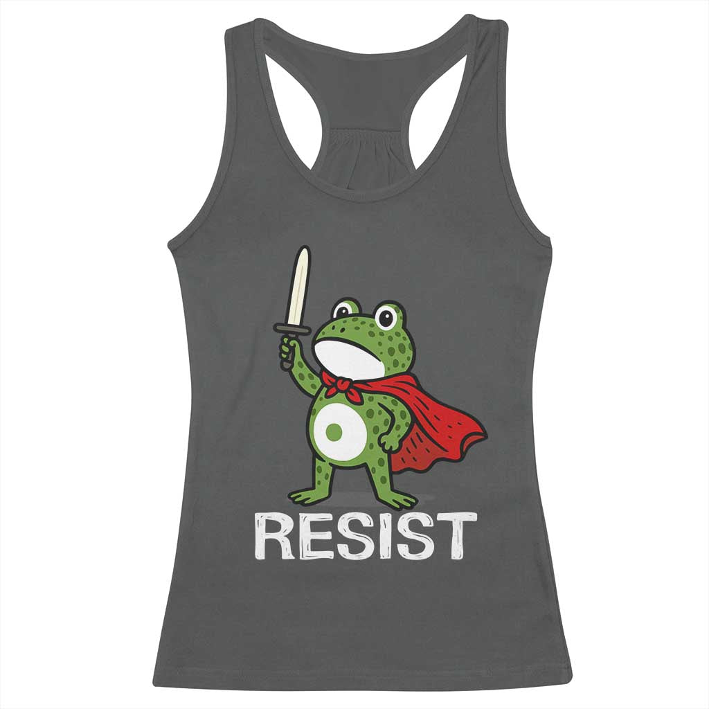 Resist Frog With Sword Racerback Tank Top No Kings Portland Protest - Wonder Print Shop