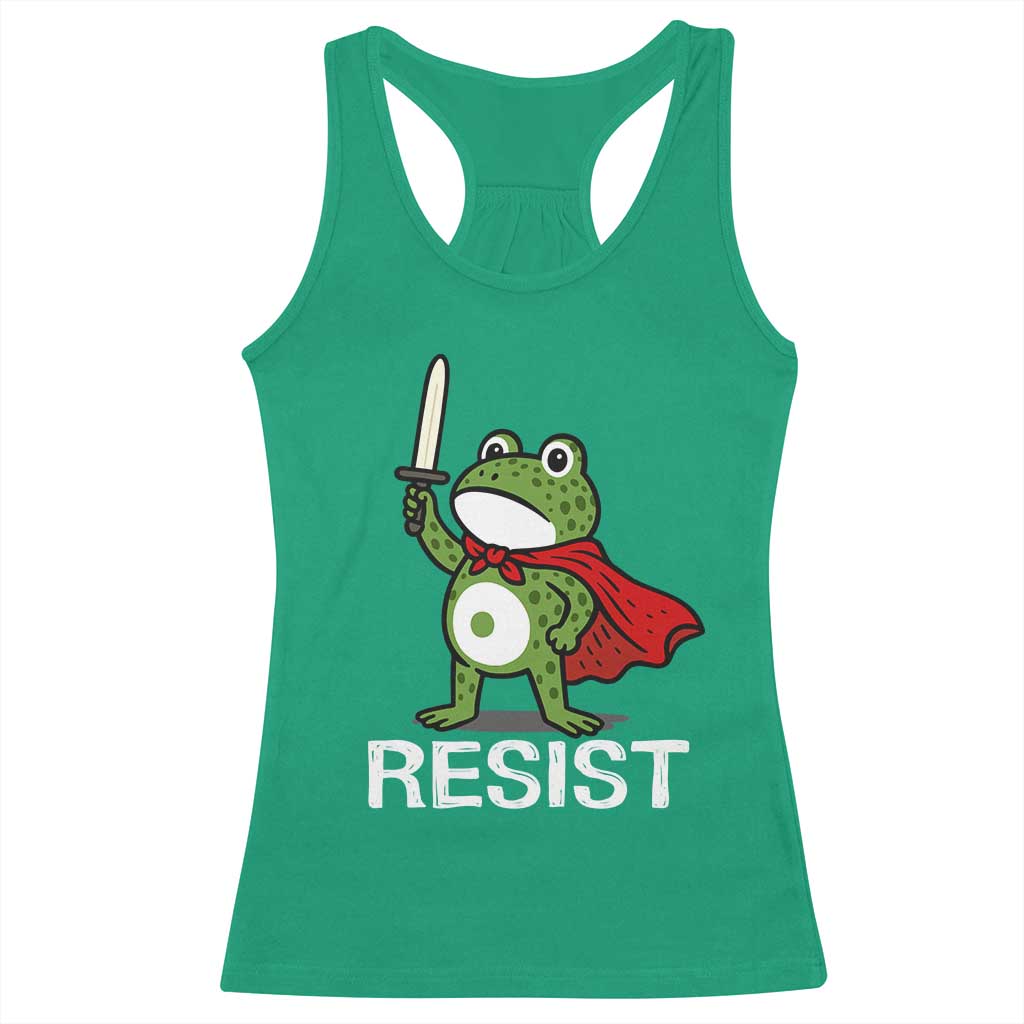 Resist Frog With Sword Racerback Tank Top No Kings Portland Protest - Wonder Print Shop