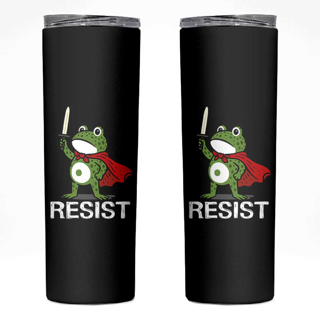 Resist Frog With Sword Skinny Tumbler No Kings Portland Protest - Wonder Print Shop