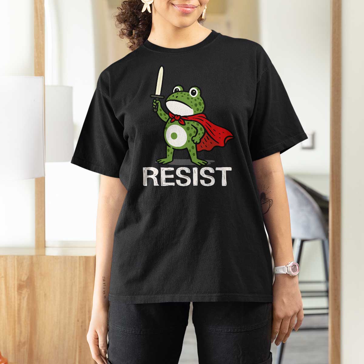 Resist Frog With Sword T Shirt For Women No Kings Portland Protest - Wonder Print Shop