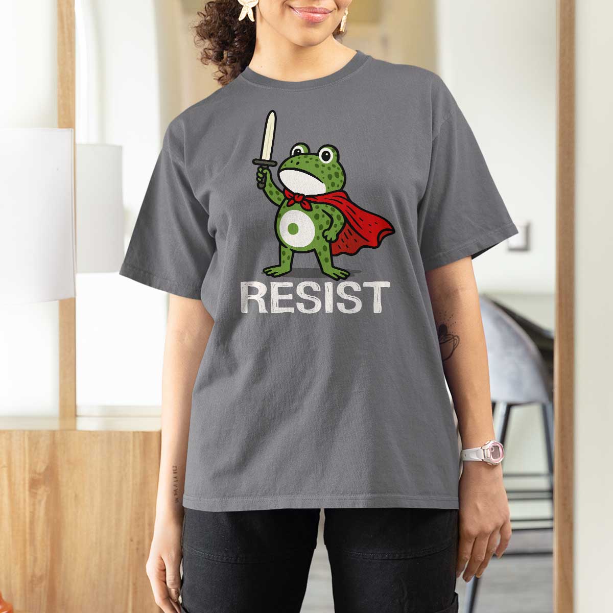 Resist Frog With Sword T Shirt For Women No Kings Portland Protest - Wonder Print Shop