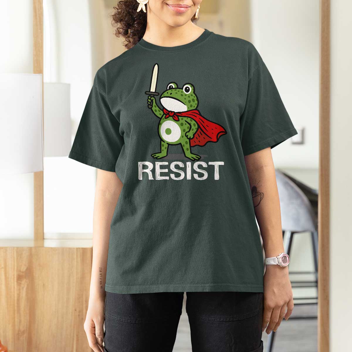 Resist Frog With Sword T Shirt For Women No Kings Portland Protest - Wonder Print Shop