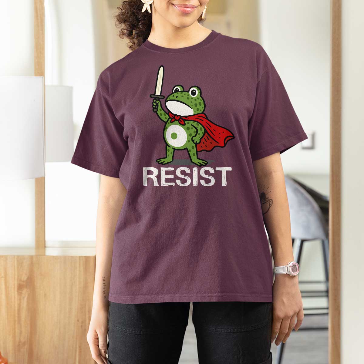 Resist Frog With Sword T Shirt For Women No Kings Portland Protest - Wonder Print Shop