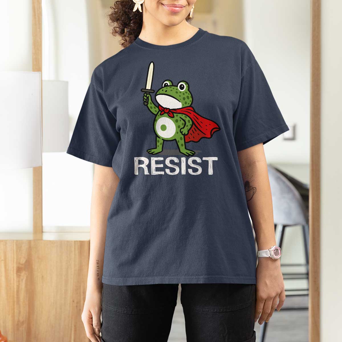 Resist Frog With Sword T Shirt For Women No Kings Portland Protest - Wonder Print Shop