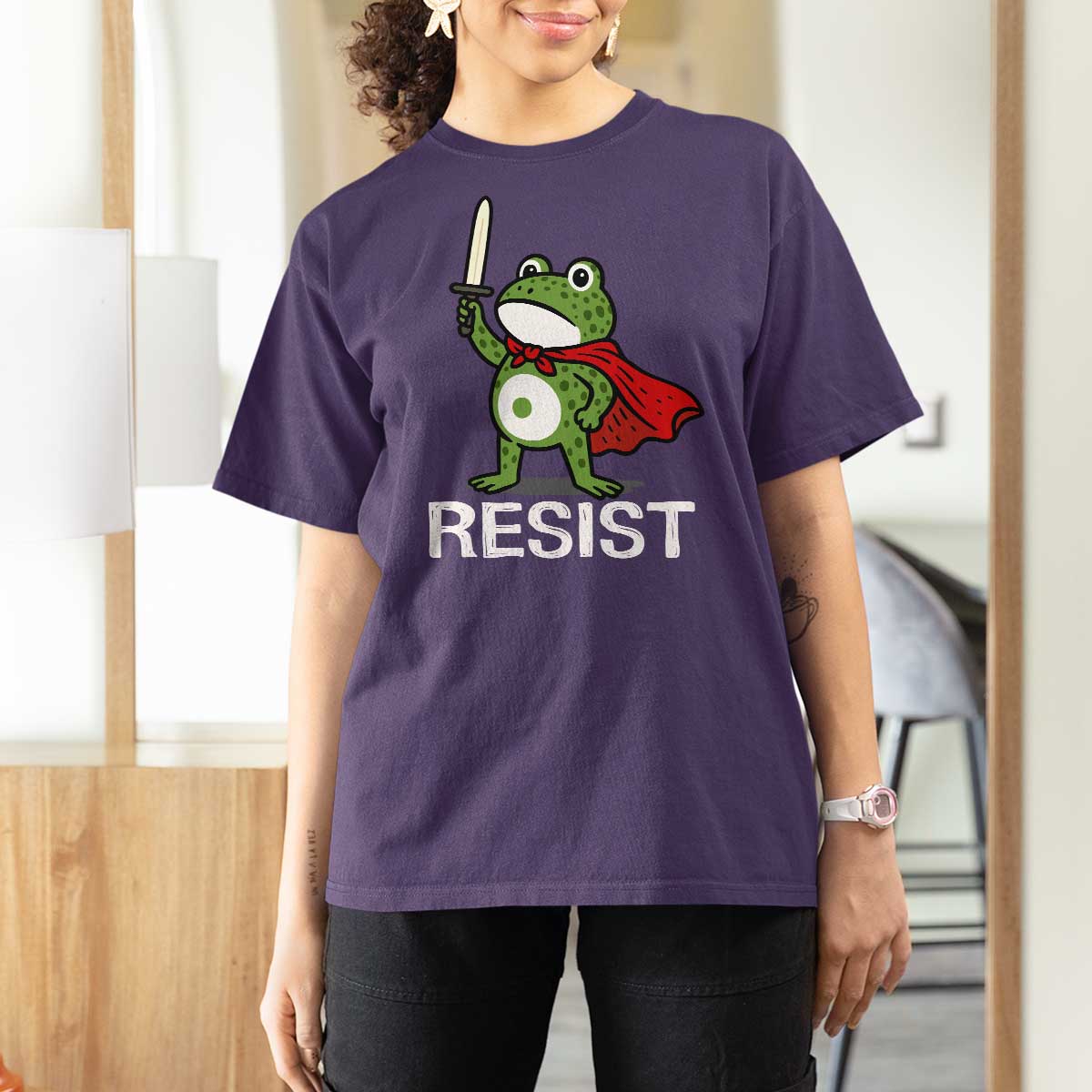 Resist Frog With Sword T Shirt For Women No Kings Portland Protest - Wonder Print Shop