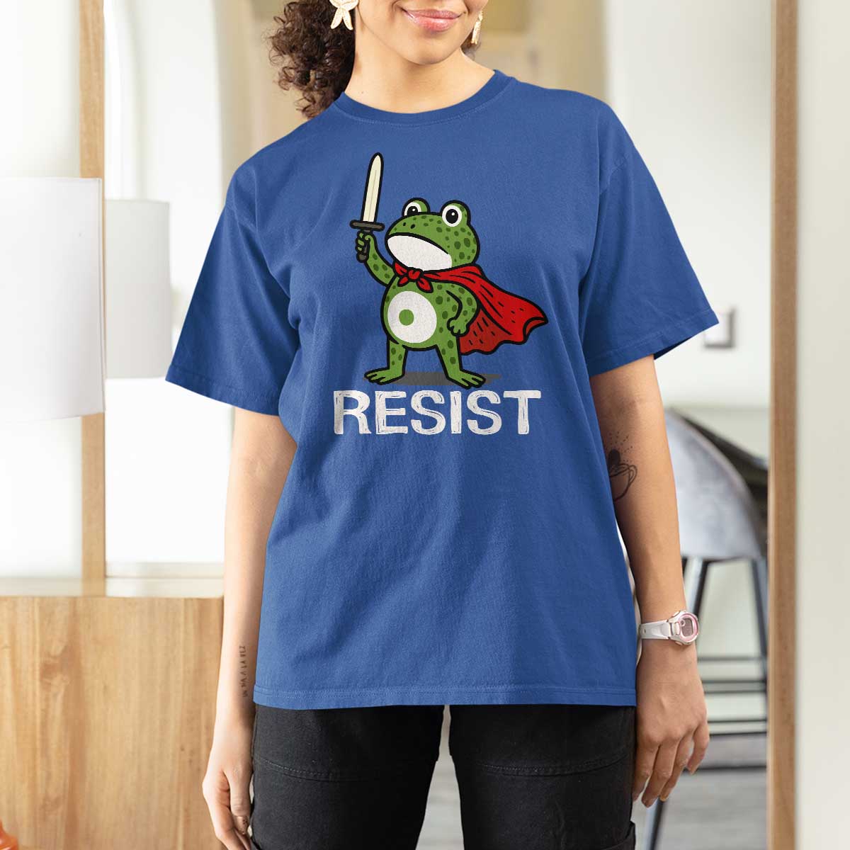 Resist Frog With Sword T Shirt For Women No Kings Portland Protest - Wonder Print Shop