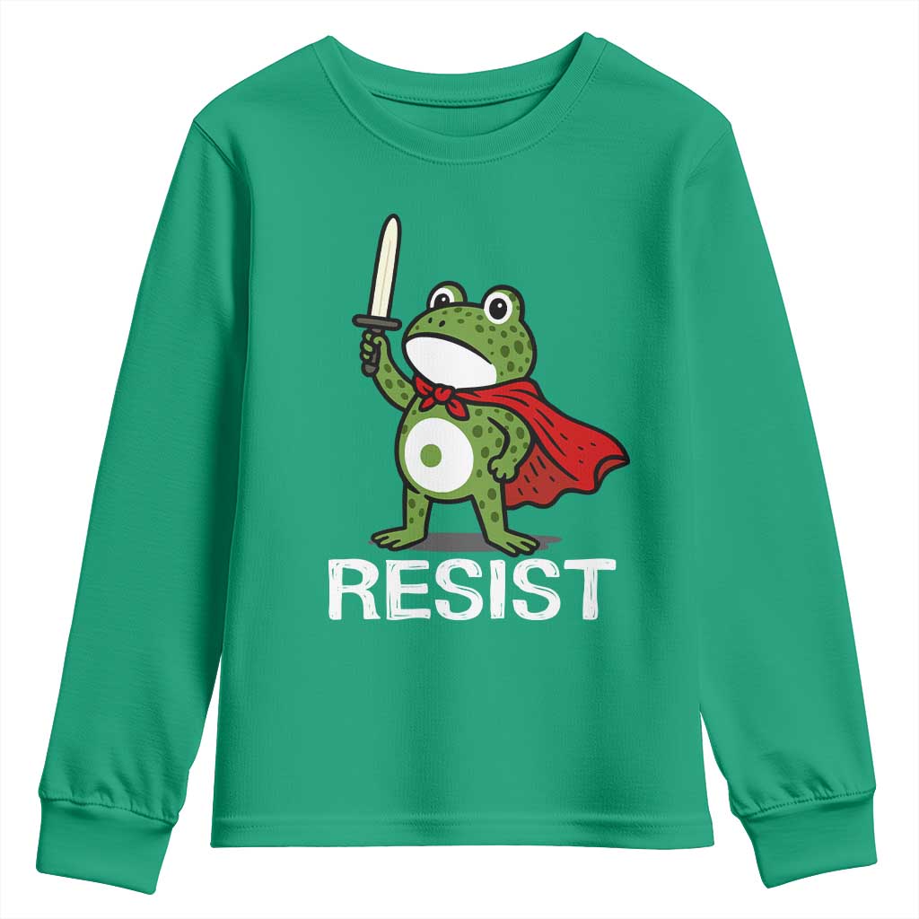 Resist Frog With Sword Youth Sweatshirt No Kings Portland Protest - Wonder Print Shop