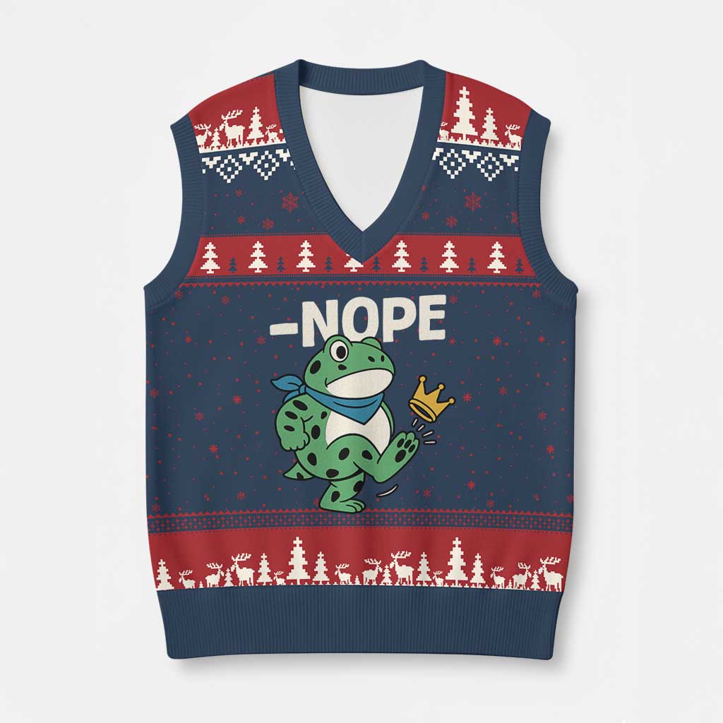 No Kings in America Portland Frog V-Neck Knit Sweater Vest Funny Political Meme - Wonder Print Shop
