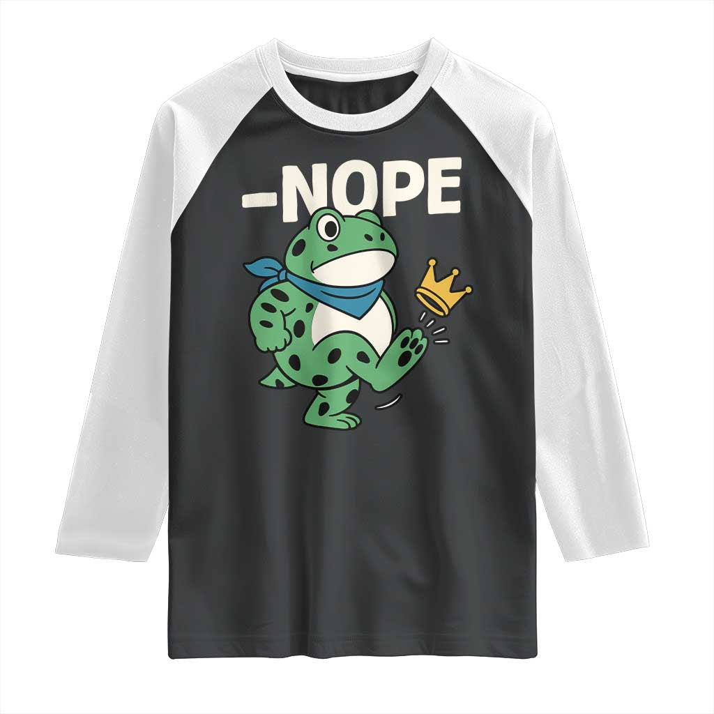 No Kings in America Portland Frog Raglan Shirt Funny Political Meme - Wonder Print Shop
