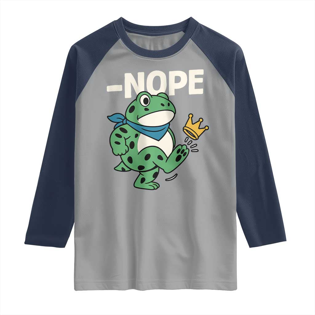 No Kings in America Portland Frog Raglan Shirt Funny Political Meme - Wonder Print Shop