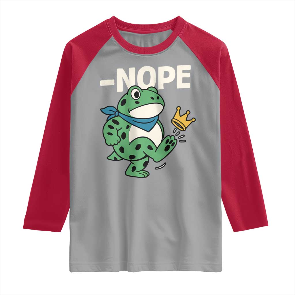 No Kings in America Portland Frog Raglan Shirt Funny Political Meme - Wonder Print Shop