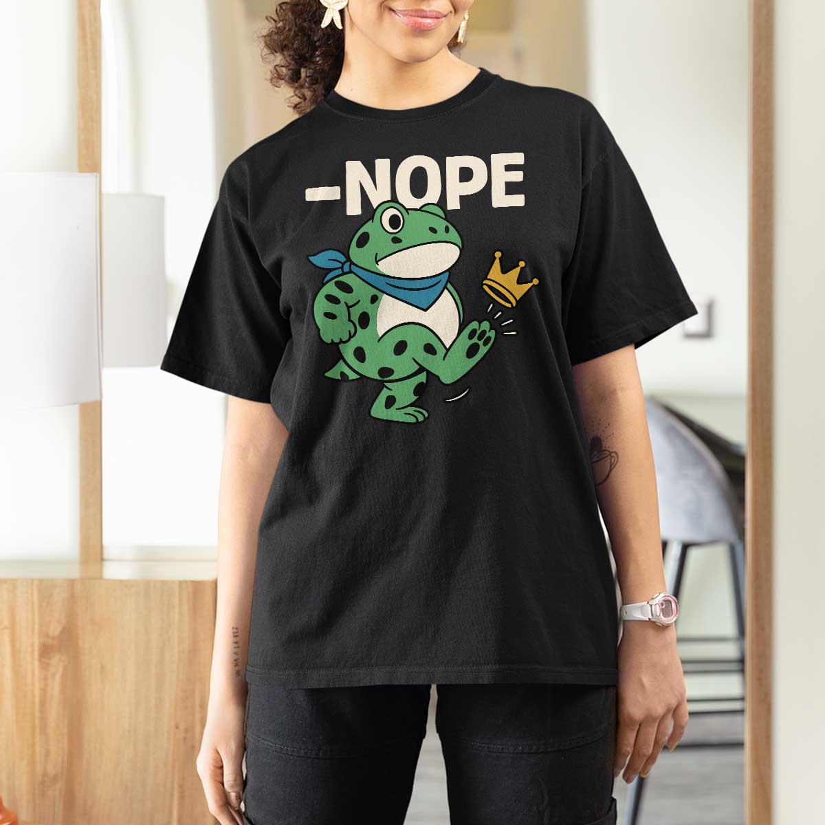 No Kings in America Portland Frog T Shirt For Women Funny Political Meme - Wonder Print Shop