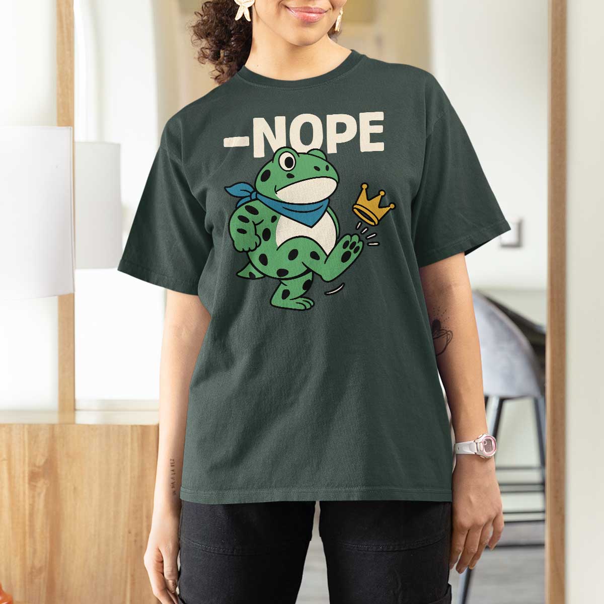 No Kings in America Portland Frog T Shirt For Women Funny Political Meme - Wonder Print Shop