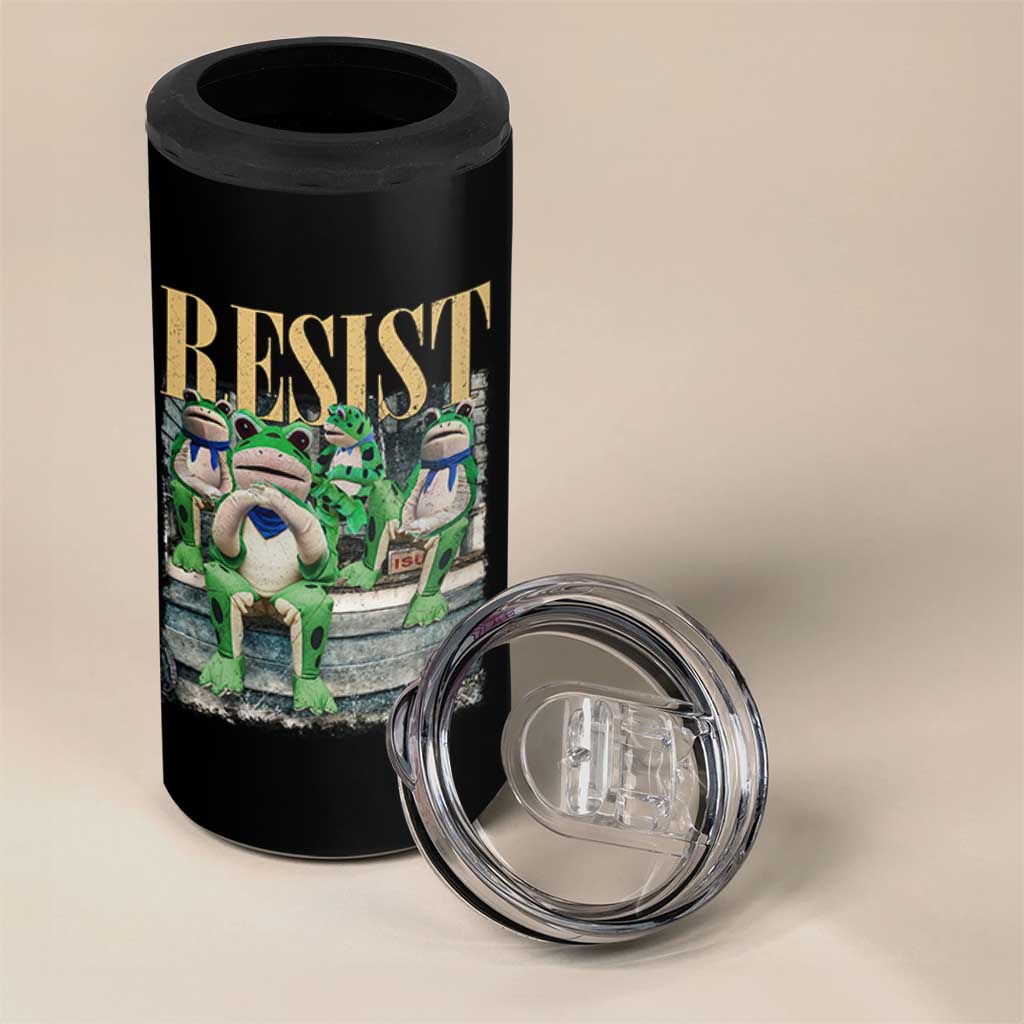 Portland Frog Resist Protest 4 in 1 Can Cooler Tumbler 80s Frogs Deportation Resistance - Wonder Print Shop