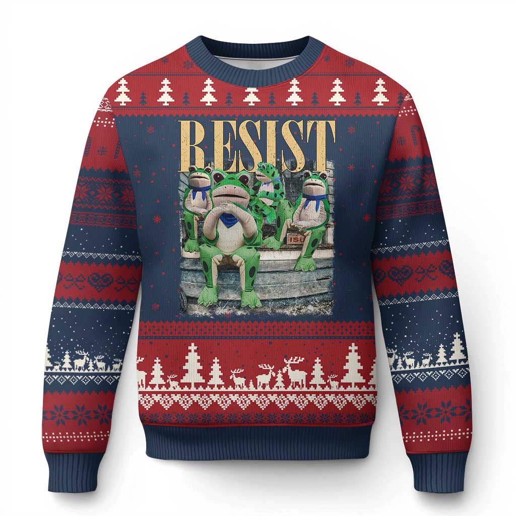 Portland Frog Resist Protest Ugly Christmas Sweater 80s Frogs Deportation Resistance - Wonder Print Shop