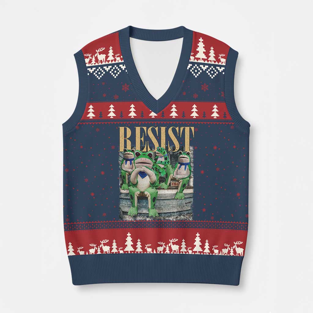 Portland Frog Resist Protest V-Neck Knit Sweater Vest 80s Frogs Deportation Resistance - Wonder Print Shop