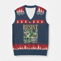 Portland Frog Resist Protest V-Neck Knit Sweater Vest 80s Frogs Deportation Resistance - Wonder Print Shop