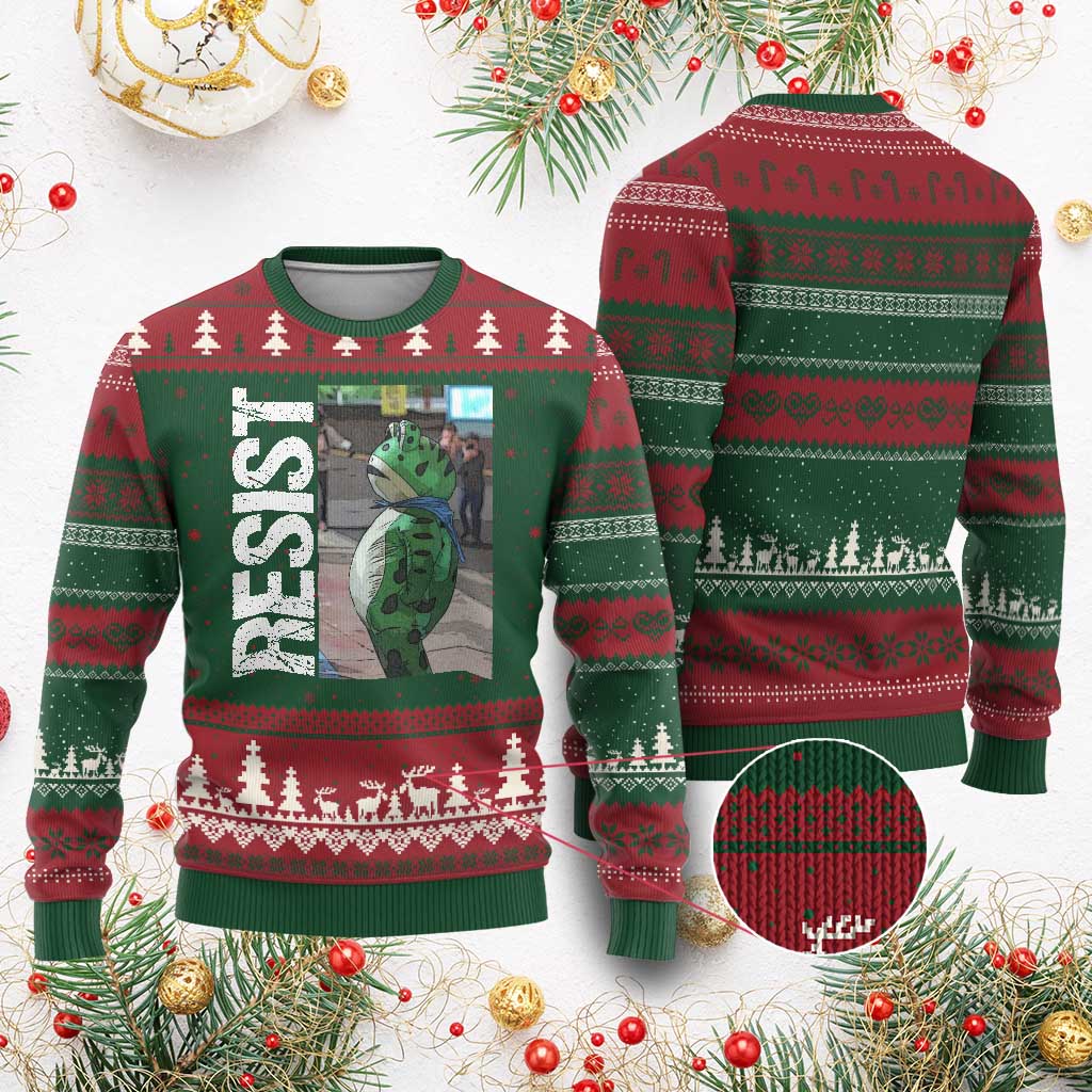 Portland Frog Protest Ugly Christmas Sweater Vintage Activist Resistance - Wonder Print Shop