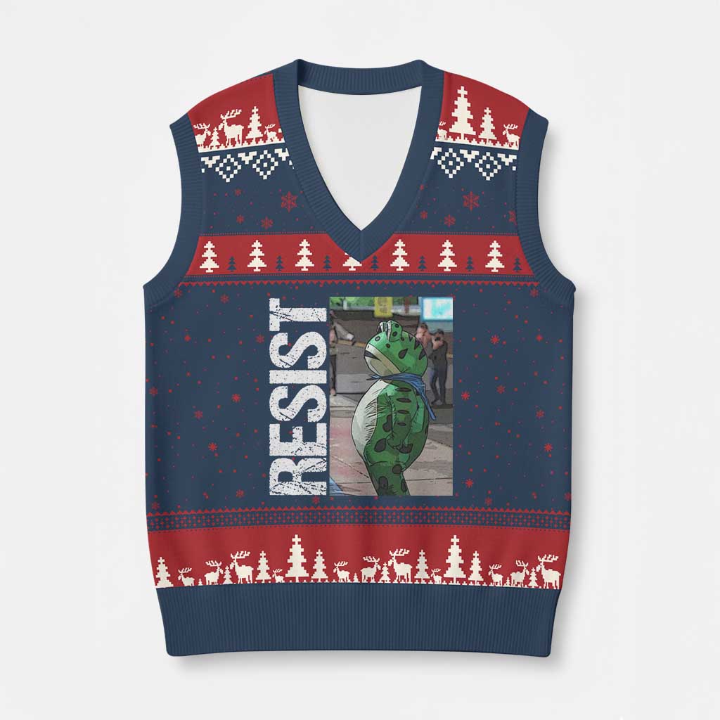Portland Frog Protest V-Neck Knit Sweater Vest Vintage Activist Resistance - Wonder Print Shop