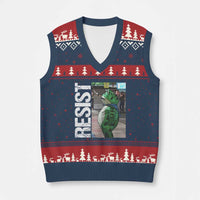 Portland Frog Protest V-Neck Knit Sweater Vest Vintage Activist Resistance - Wonder Print Shop